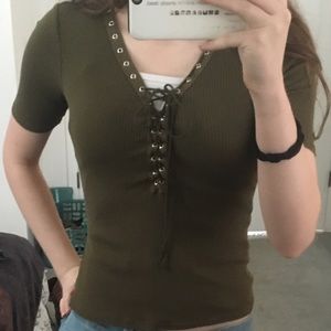 Cute Ambiance green lace-up shirt (size S)